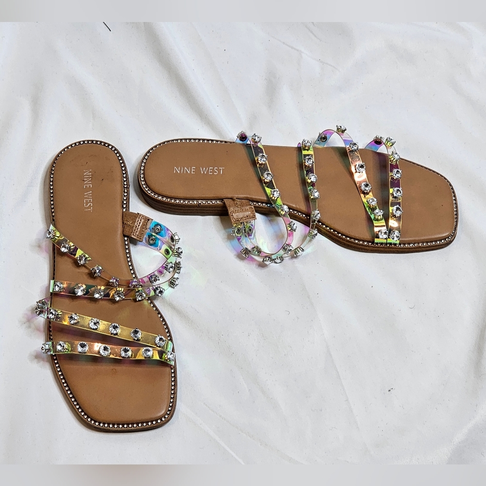 Nine West Evan 3 Iridescent Sandal sz 10